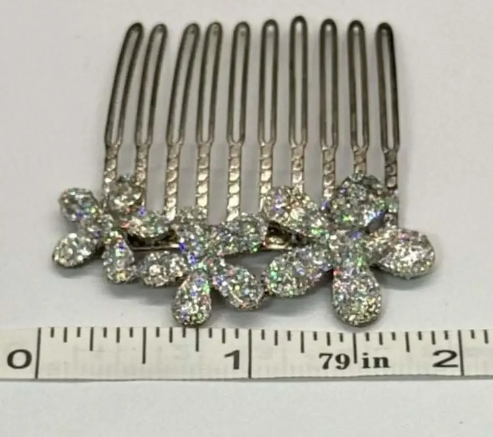 Vtg Decorative Daisy Hair Comb & Floral Rhinestone Hair Clip Lot Wedding Bridal